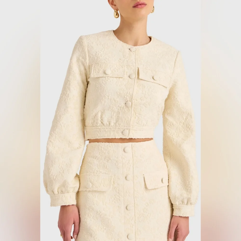 NEW Amanda Uprichard - Off-white Bello Jacket in Muslin | Size Medium - Picture 3 of 16